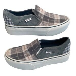 VANS Off The Wall Asher Platform Plaid Mix Gray Slip On Sneaker Women's 6